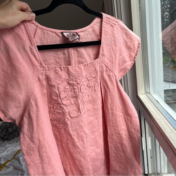 Juicy Couture Linen Rose Pink Short-Sleeve Blouse Size M - L - Picture 7 of 12